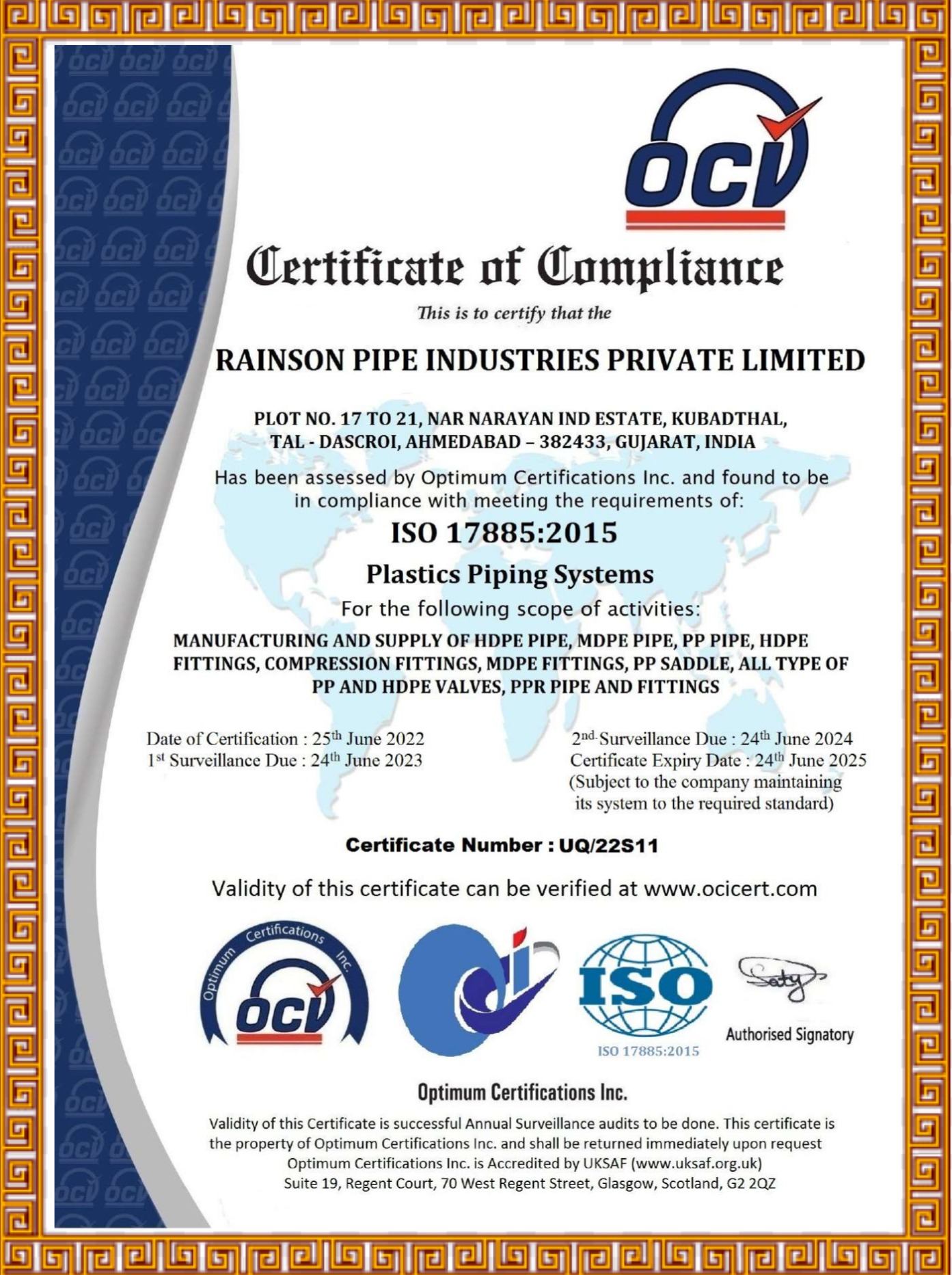 rainson-ISO-17885-2015-certifica